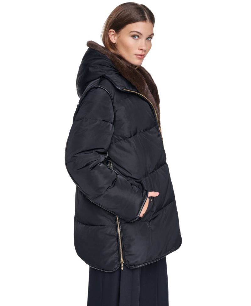 Women's Faux Fur Bibbed Hooded Puffer