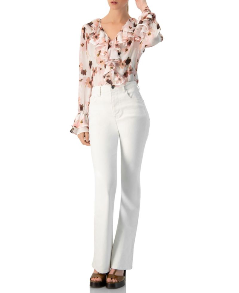 Women's Floral V-Neck Blouse with Ruffle Detail