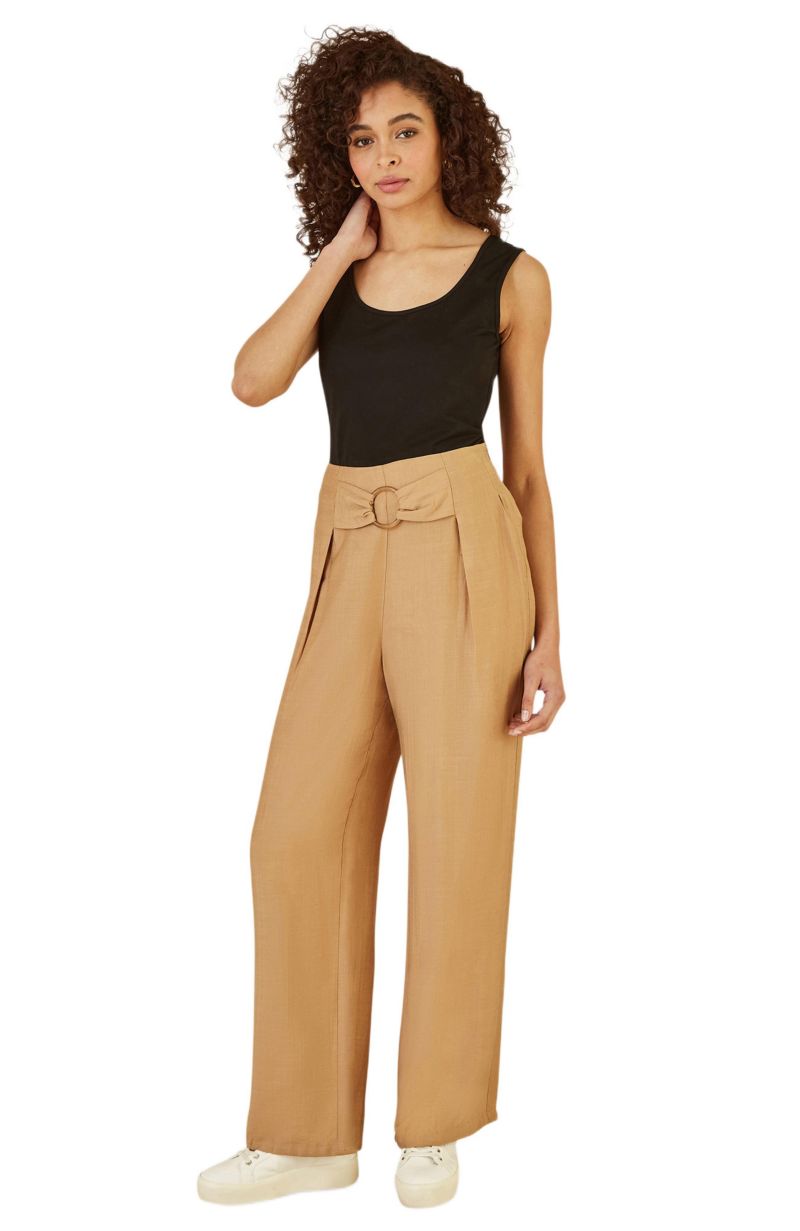 Women's Buckle Detail Wide Leg Pants