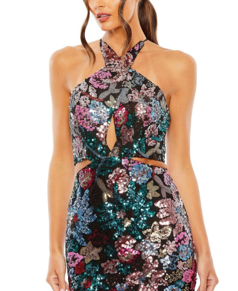Women's Sequin Embellished Cross Neck Gown