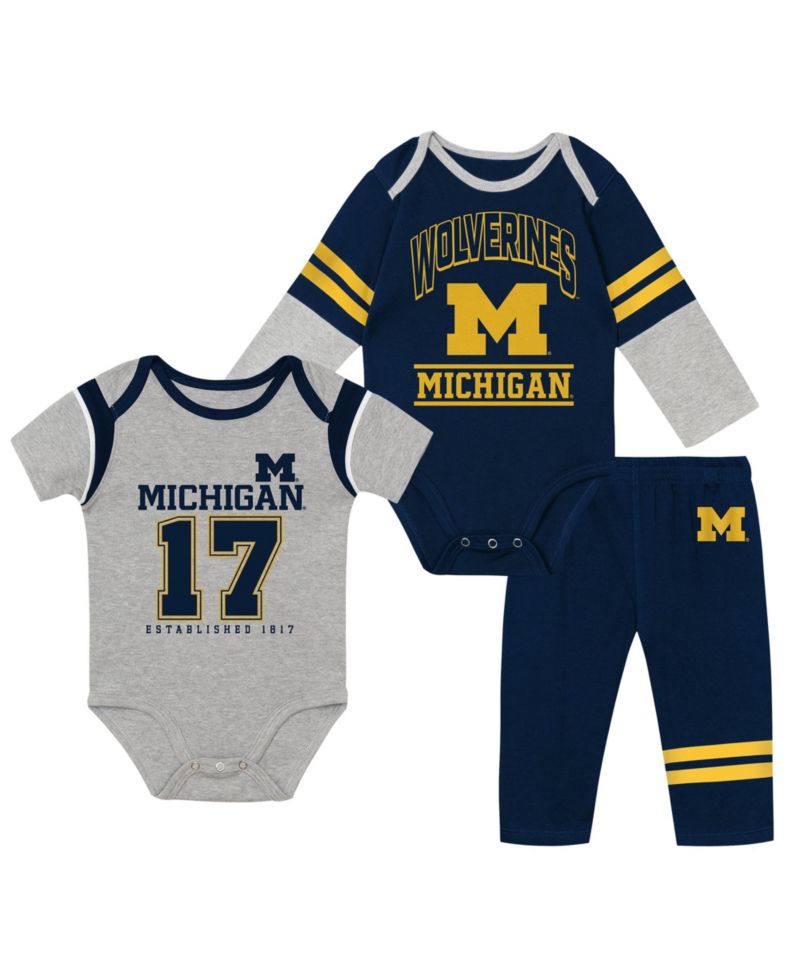 Baby Boys and Girls Michigan Wolverines Double Up Three-Piece Bodysuits & Pants Set