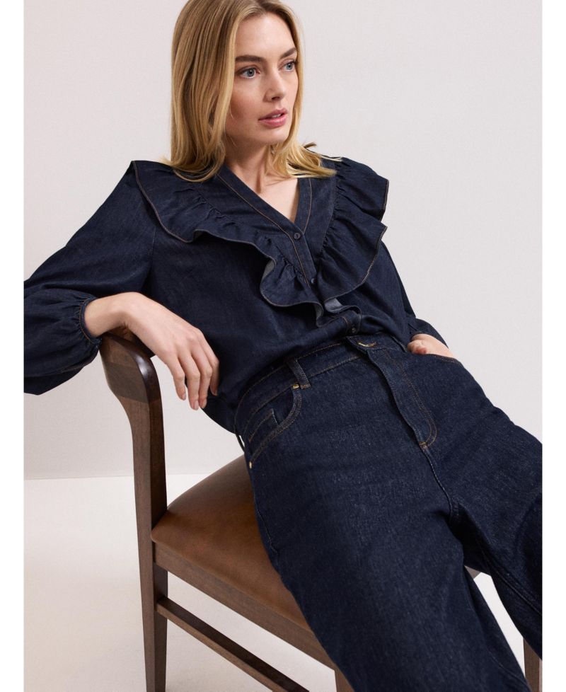 Women's Alexia Denim Ruffle V-Neck Blouse