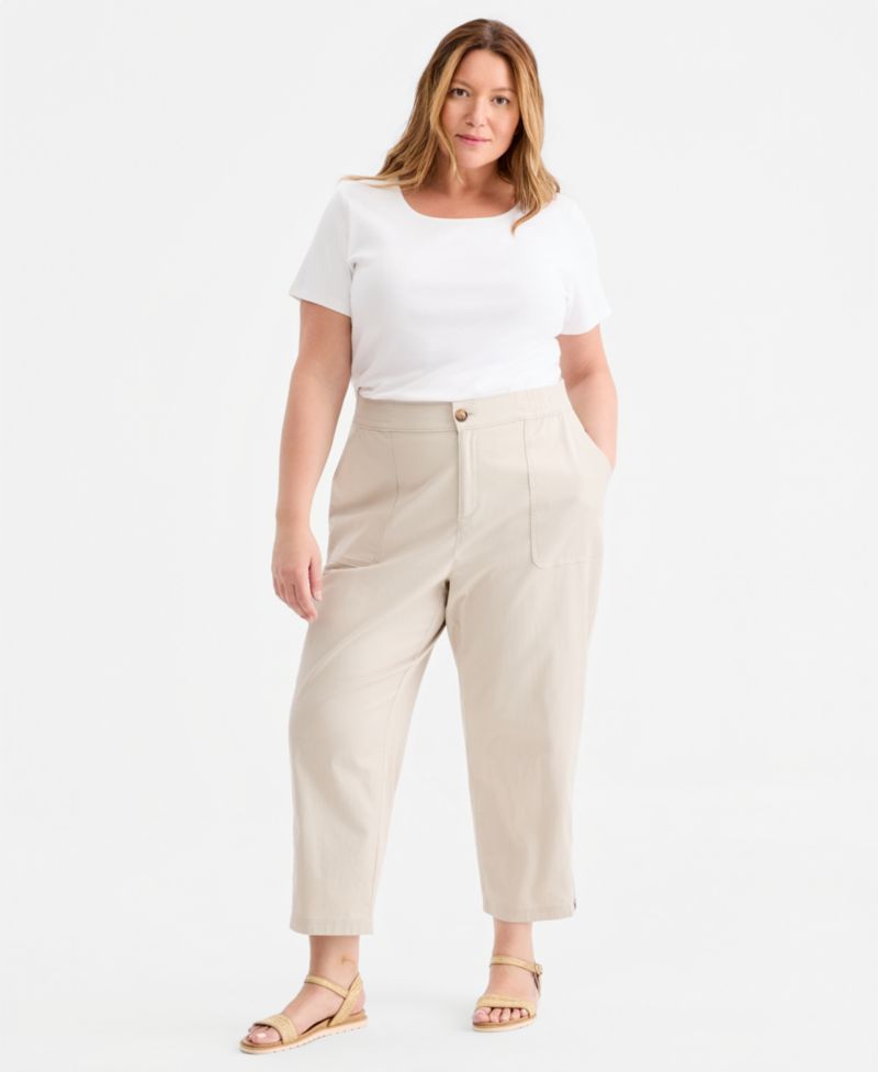 Plus Size Side-Zip Cropped Tapered Pants