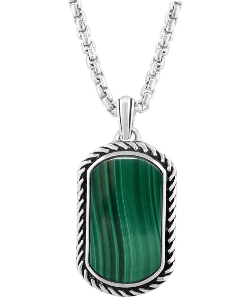 EFFY® Men's Malachite Dog Tag 22" Pendant Necklace in Sterling Silver