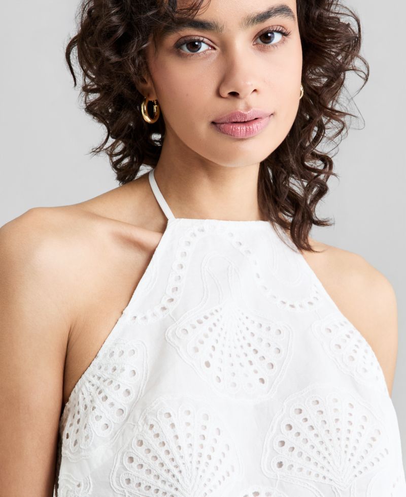 Women's Cotton Seashell Embroidered Halter Top