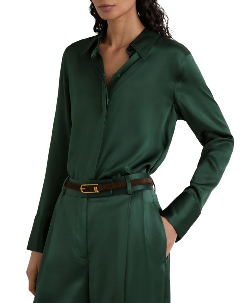 Women's Ameira Long-Sleeve Silk Satin Pointed-Collar Blouse