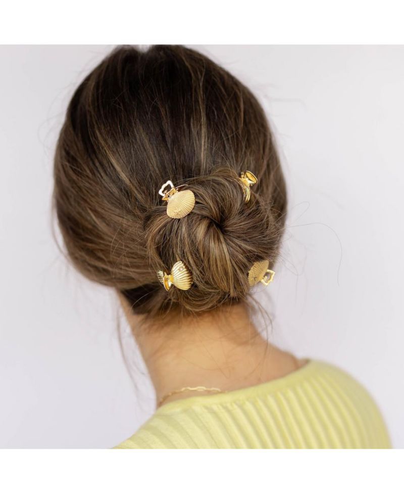 Women's Mini Claw Clip Set of 4 - Gold Seashell
