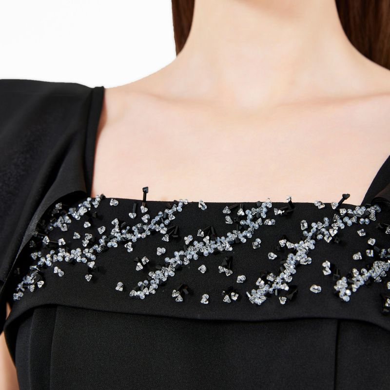Women's Cascading Sleeves Gown with Embellished Neckline