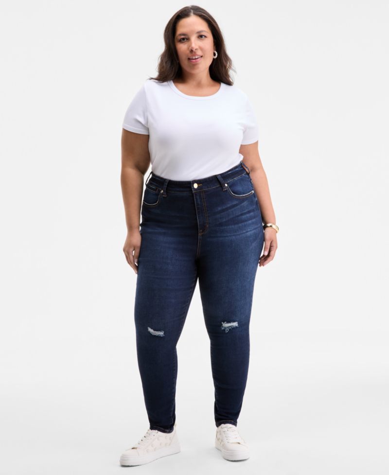 Trendy Plus Size High-Rise Skinny Distressed Jeans