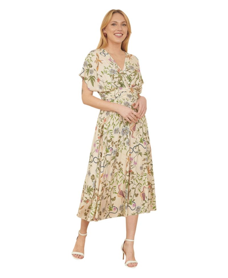 Women's Short Sleeve V-Neck Ruched Midi Dress