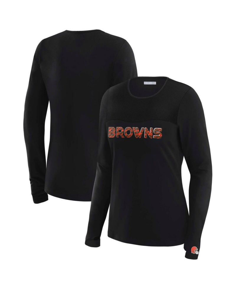 Women's x Gracie Hunt Black Cleveland Browns Mesh Panel Long Sleeve T-Shirt