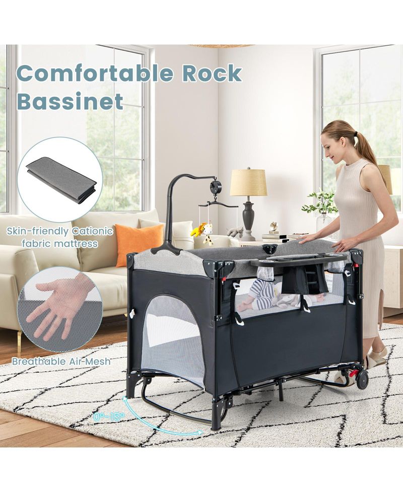 5-in-1 Baby Playpen and Bedside Crib with Music Box for Newborns and Infants