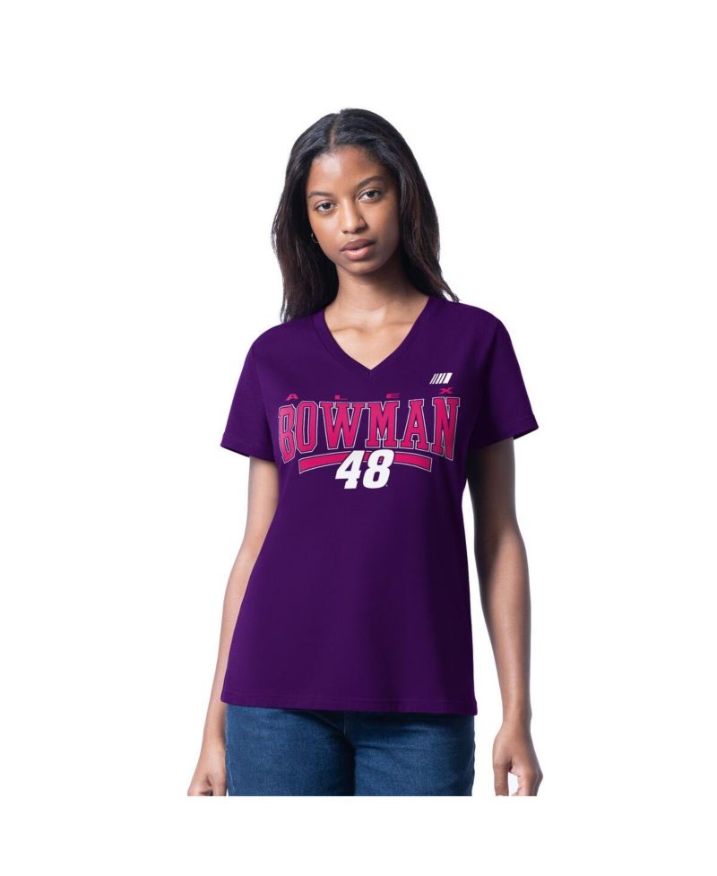 Women's Purple Alex Bowman Cheer Dance V-Neck T-Shirt
