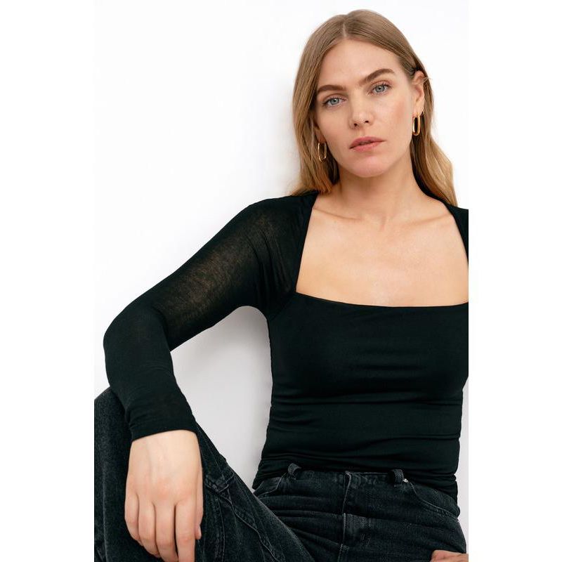 Women's Lonnie Fitted Jersey Top with Sheer Raglan Sleeves
