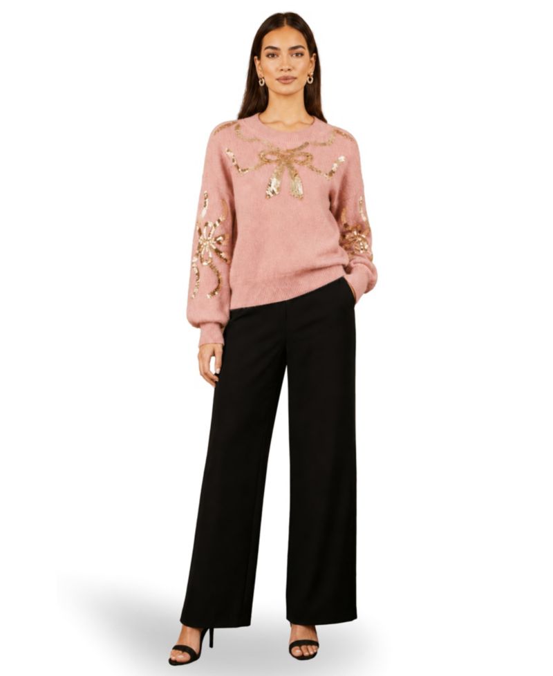 Women's Sequinned Bow Neckline Sweater
