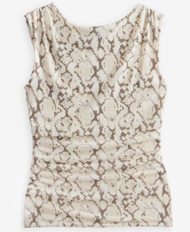 Women's Printed High-Neck Ruched Mesh Tank