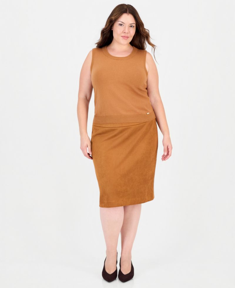 Plus Size Cotton-Blend Fitted Ribbed-Hem Sleeveless Sweater Vest