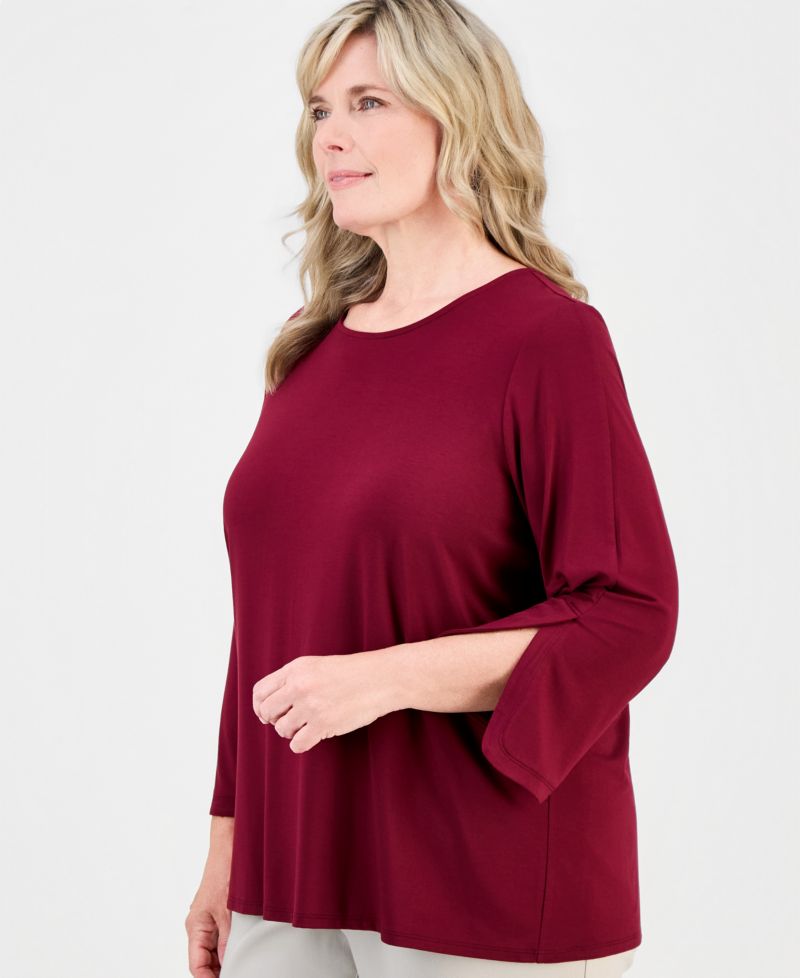Petite 3/4-Length Tulip Sleeve Scoop Neck T-Shirt