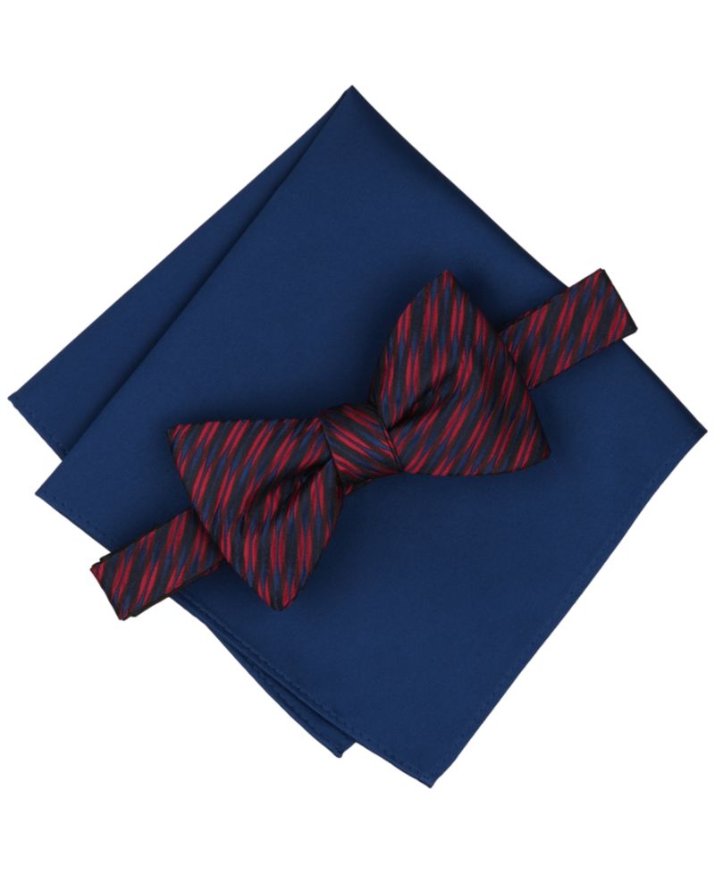 Men's Summit Stripe Geo Pre-Tied Bow Tie and Pocket Square, 2-Piece Set