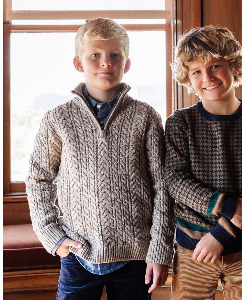 Hope and Henry Little and Big Boys' Organic Long Sleeve Half Zip Cable Pullover Sweater