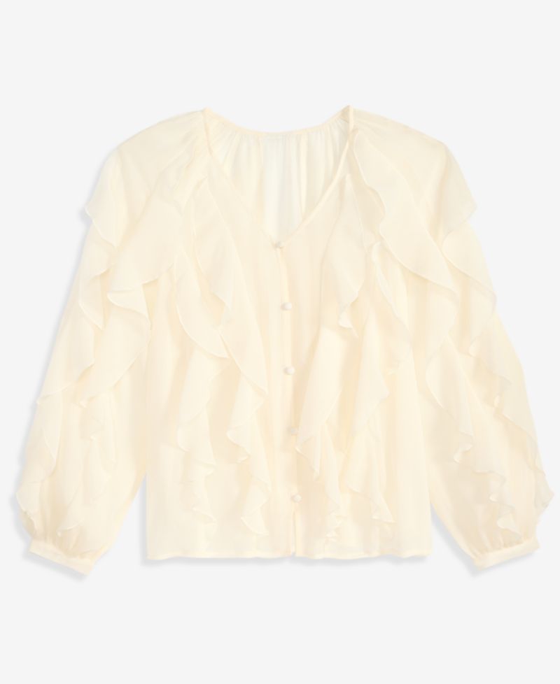 Petite V-Neck Ruffled Blouse
