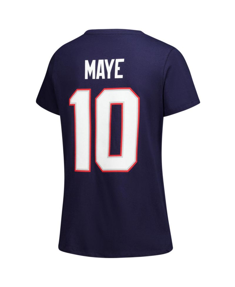 Women's Drake Maye Navy New England Patriots Plus Size Name & Number V-Neck T-Shirt