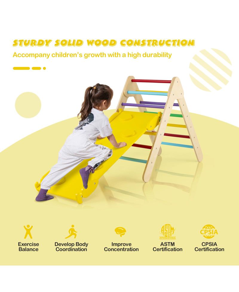 Ages 1+ 3-in-1 Wooden Adjustable Climbing Triangle and Ramp, 2-Piece Set