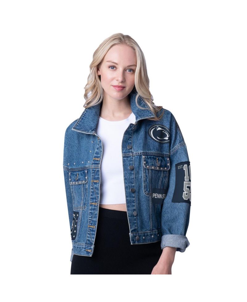 Women's Denim Penn State Nittany Lions Game Ball Patches and Studs Full-Button Jacket