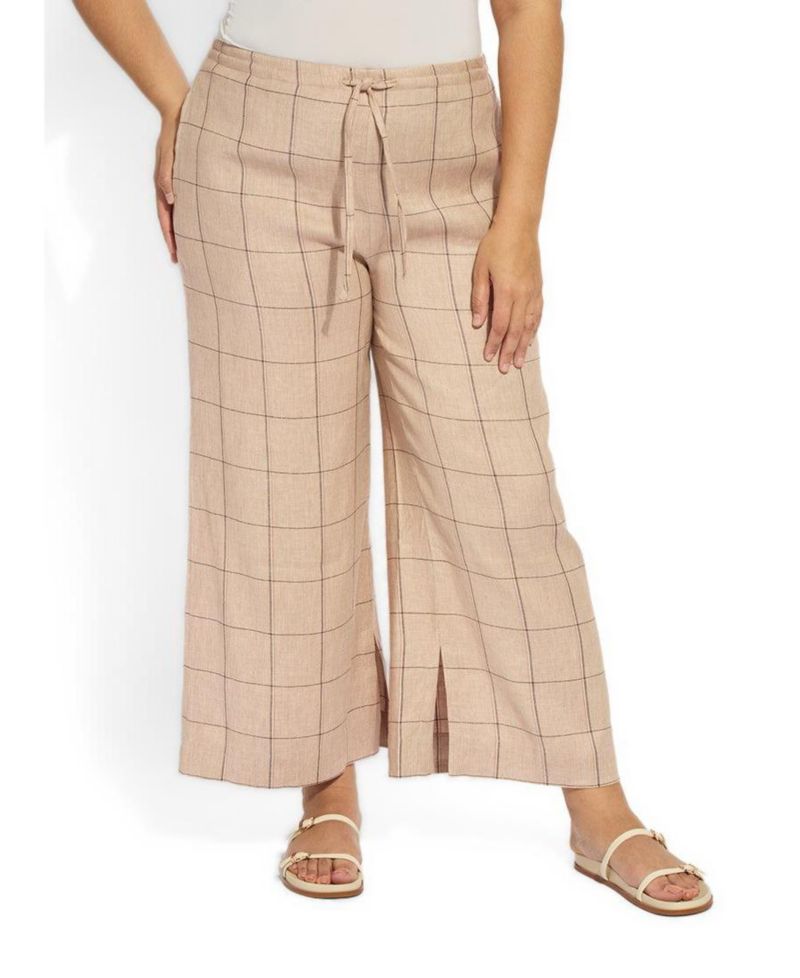 Plus Size Nixie Drawstring Wide-Leg Linen-Blend Pants