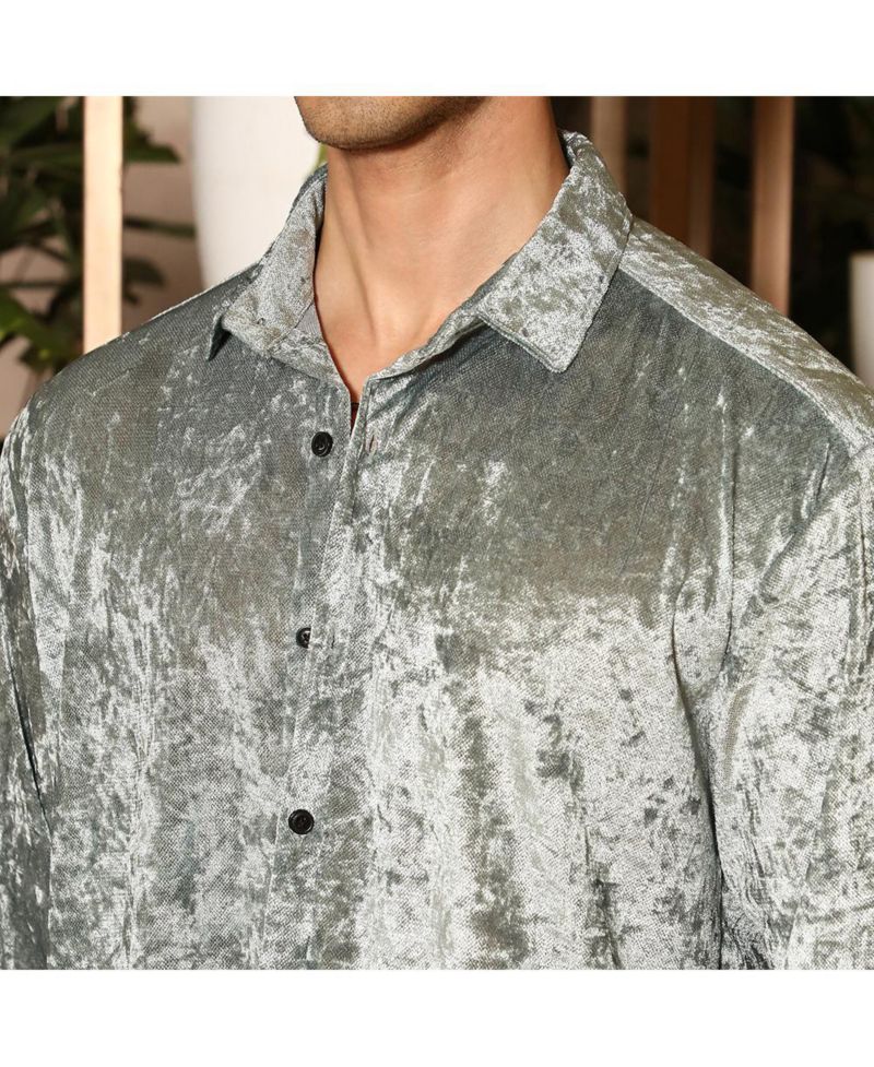 Men's Sage Green Solid Velvet Shirt