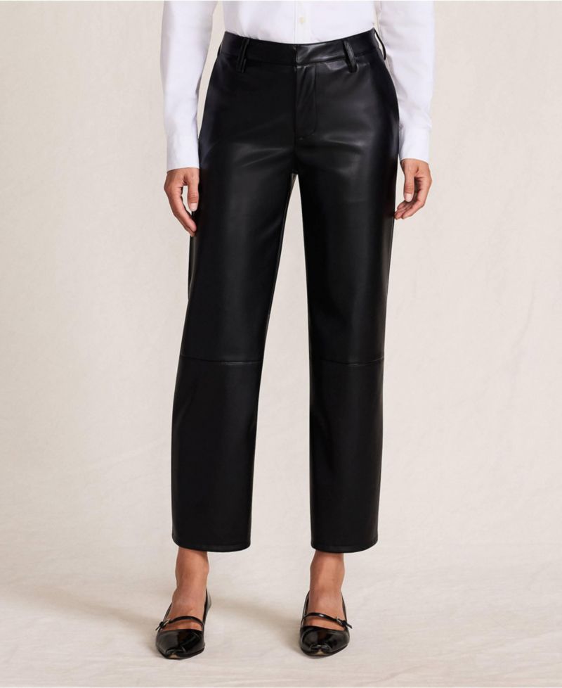 Women Faux Leather Mid Rise Relaxed Straight Leg Crop Pants