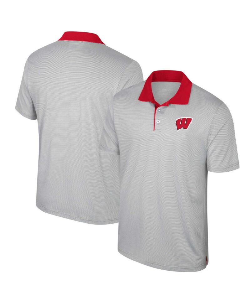 Men's Gray Wisconsin Badgers Tide Big & Tall Tuck Striped Polo
