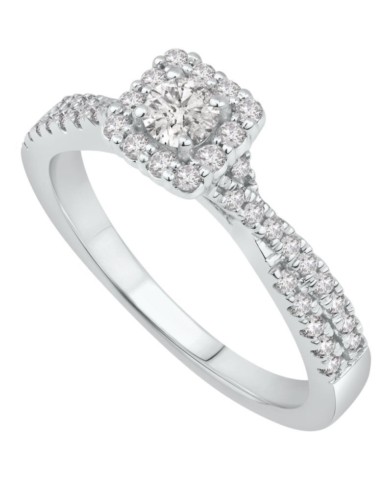 Diamond Halo Engagement Ring (1/2 ct. t.w.) in 14k White Gold