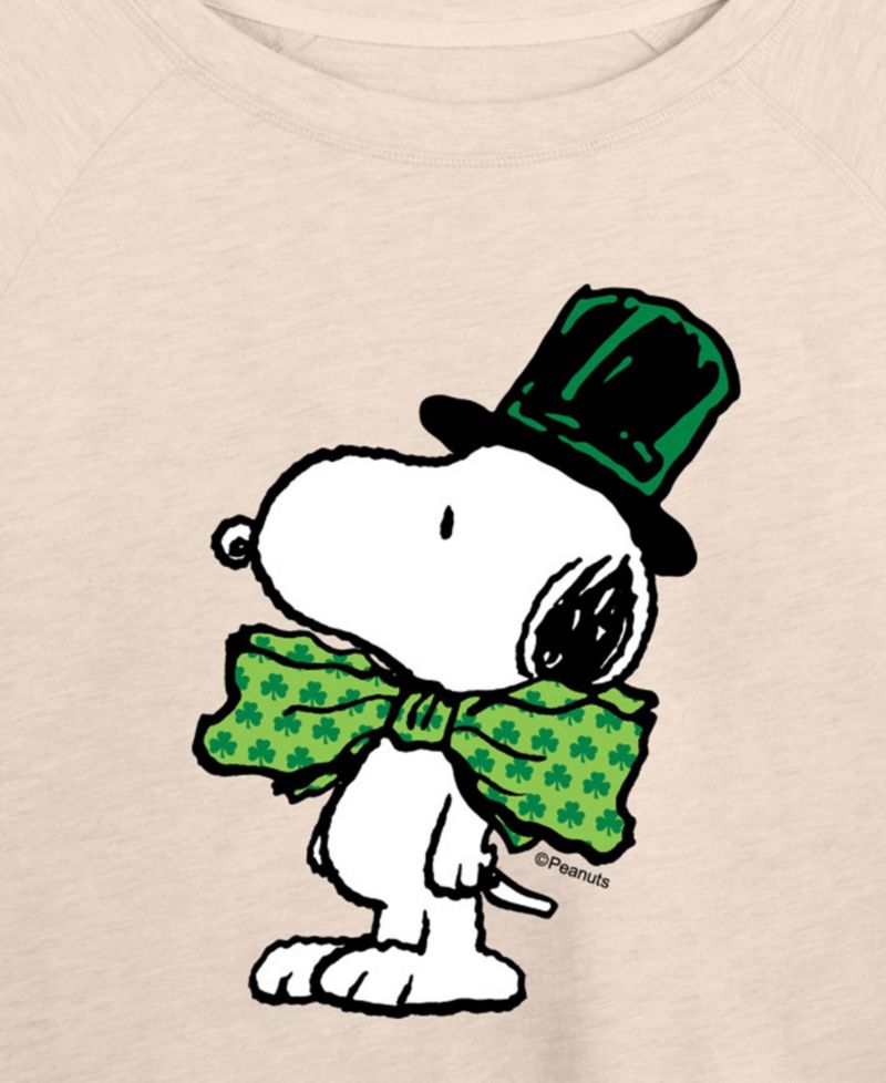 Plus Size Peanuts Snoopy Bowtie St. Patrick's Day French Terry Graphic Crewneck T-Shirt