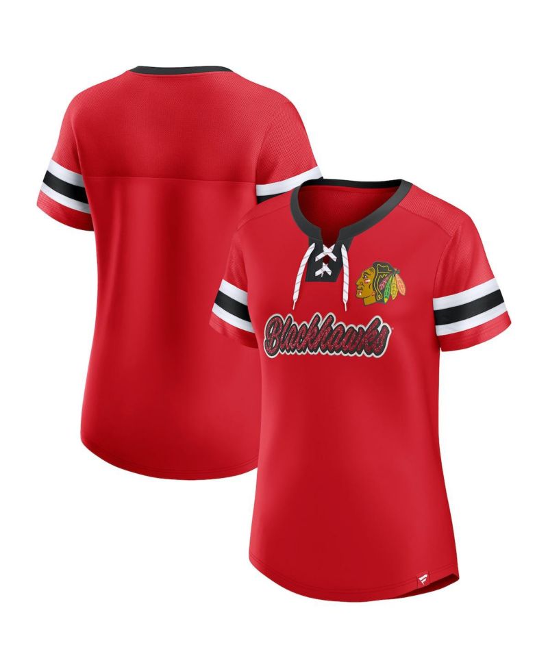 Women's Red Chicago Blackhawks Iconic Athena Lace-Up T-Shirt