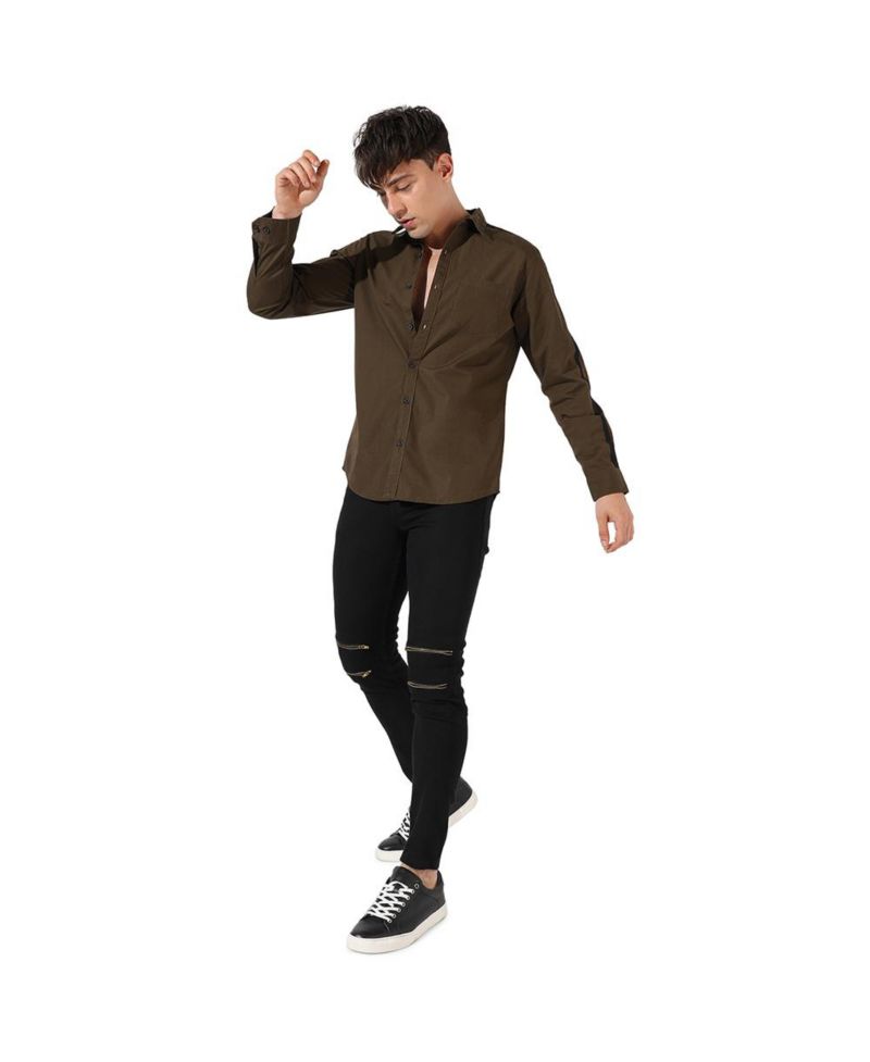 Men's Olive Green Side Striped Shirt