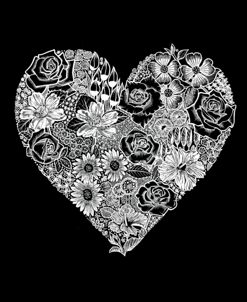 Women's Heart Flowers Word Art V-Neck T-shirt