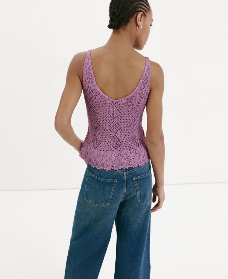 Women's Scalloped Ruffle Crocheted Lurex Top