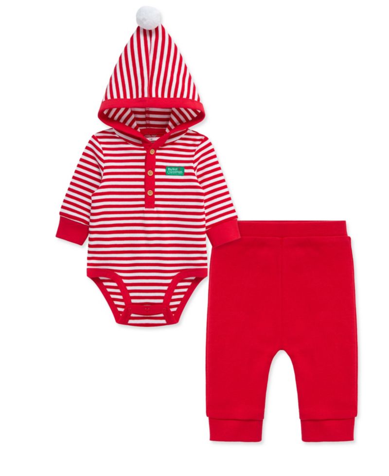 Baby Boys' Santa Striped Hooded Bodysuit and Pants, 2-Piece Set