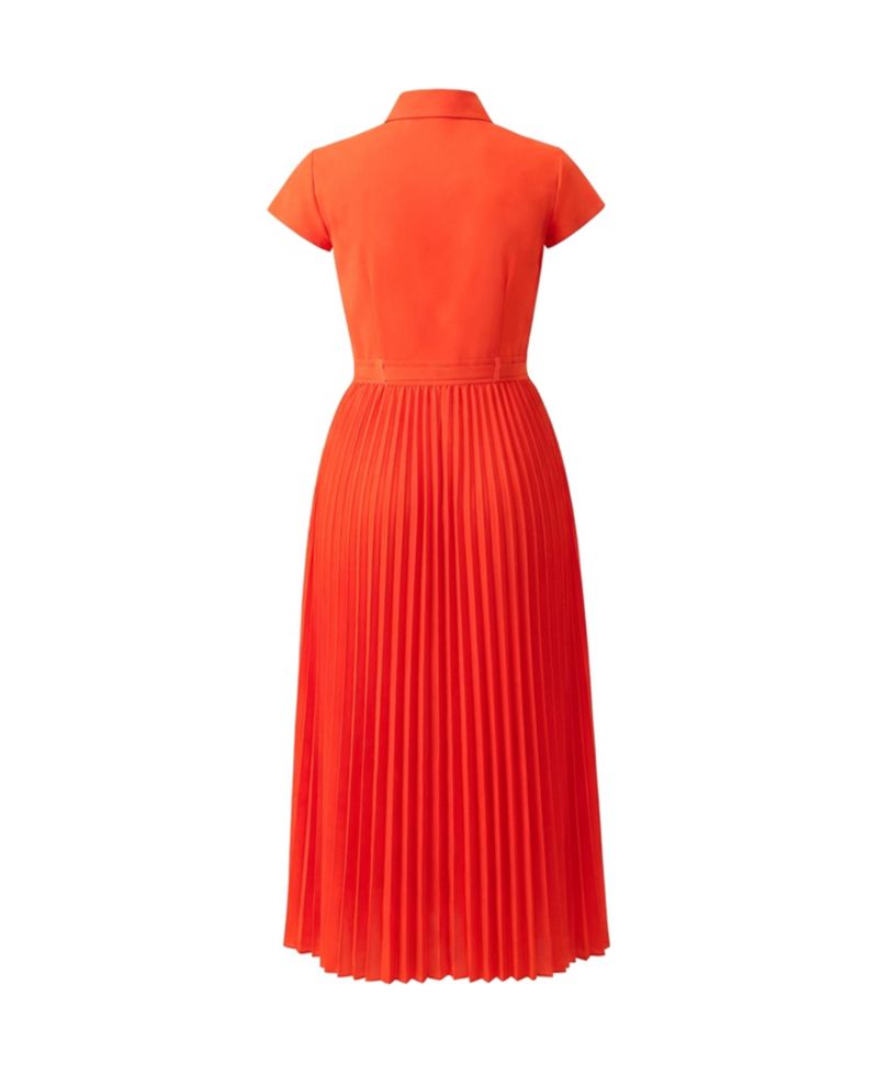 Women's Short Sleeve Shirt Style Pleated Maxi-Dress
