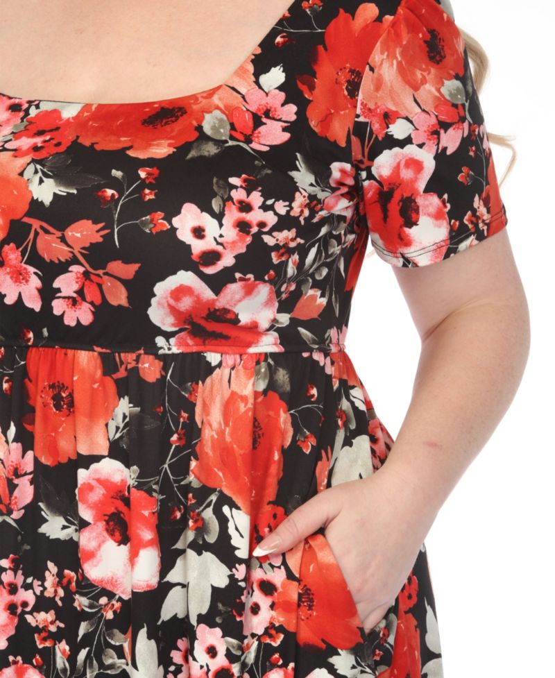 Plus Size Square Neck Short-Sleeve Floral Dress