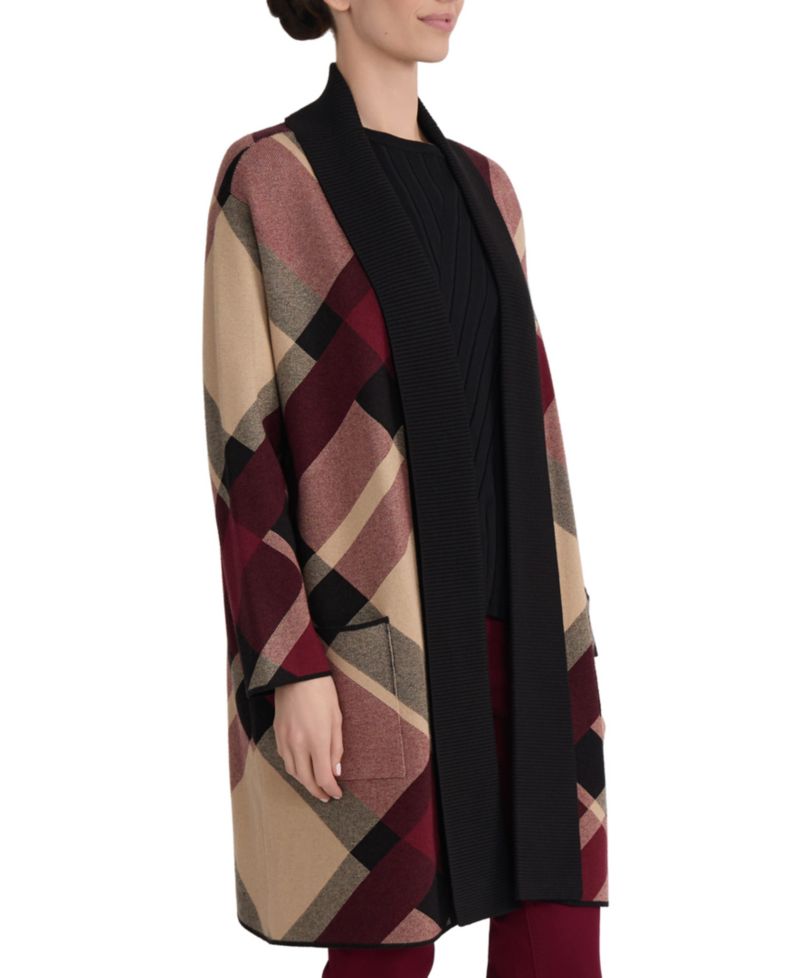 Women's Plaid Turnback Collar Long-Sleeve Cardigan