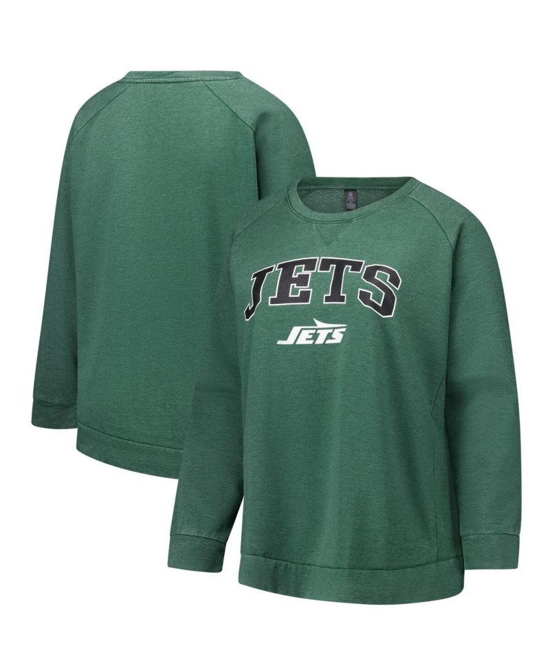 Women's Heather Green New York Jets Plus Size Acid Wash Raglan Sweatshirt