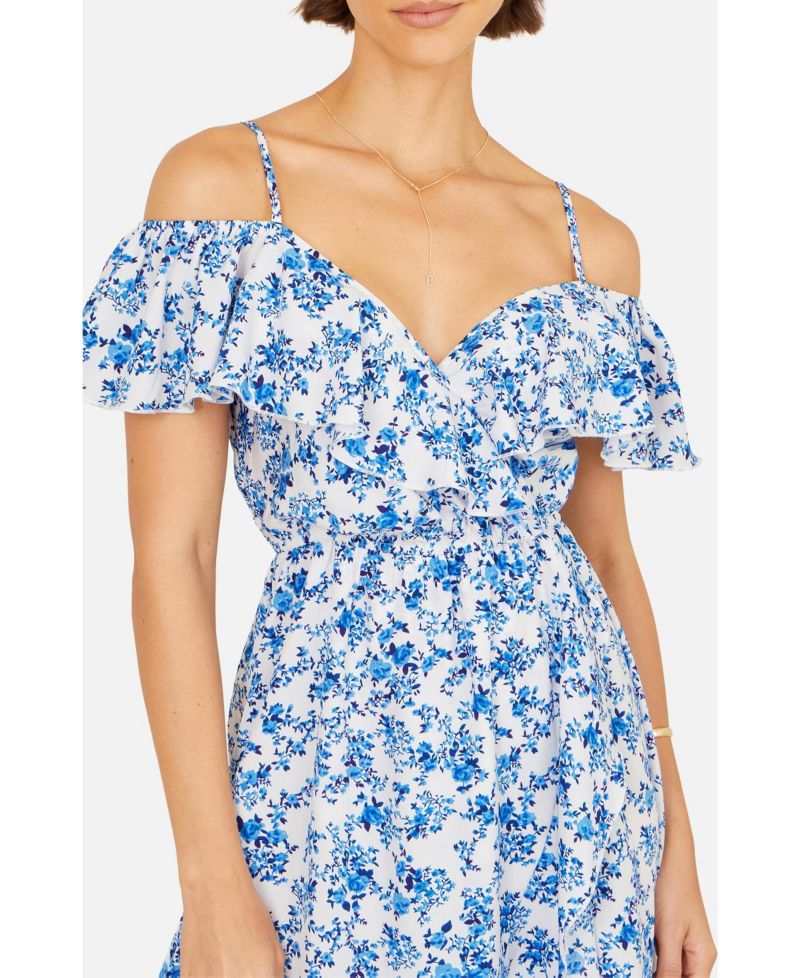 Women's Floral Print Bardot Midi Dress