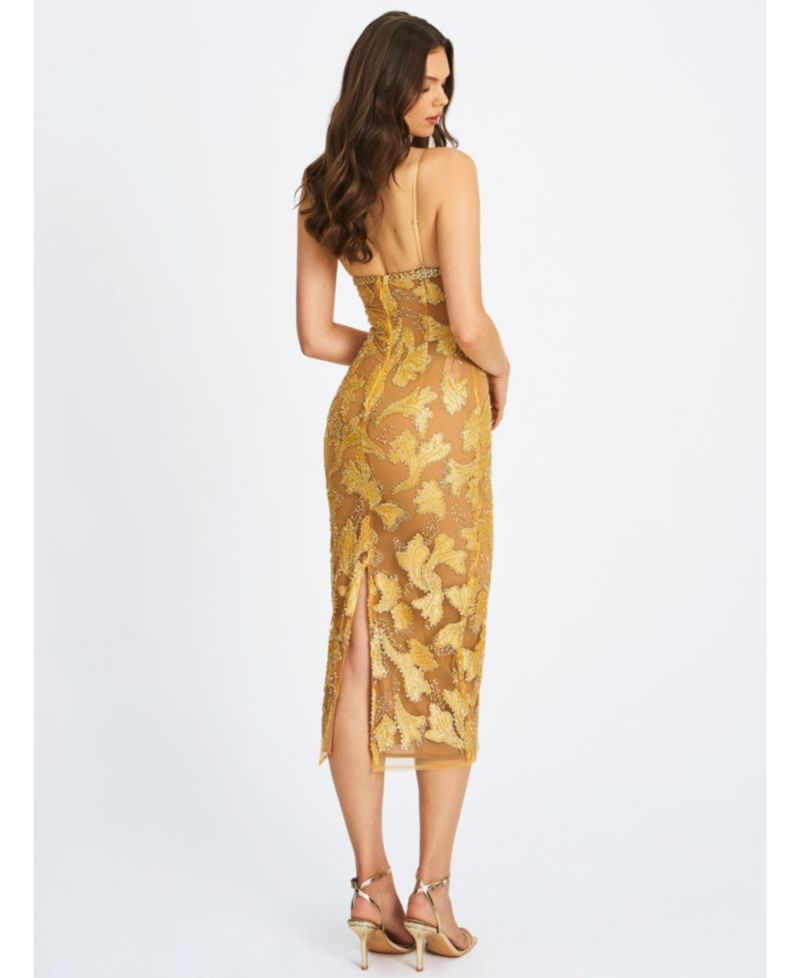 Women's Edie Gold Beaded Sequin Midi Pencil Dress