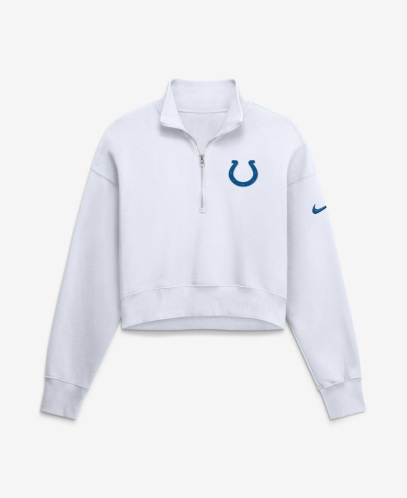 Women's White Indianapolis Colts Oversized Phoenix Fleece Cropped Quarter-Zip Sweatshirt