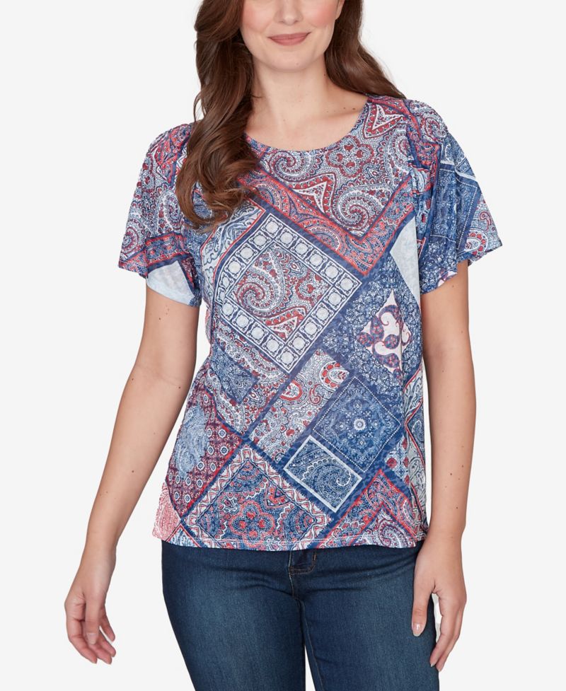 Petite Patchwork Shirred Scoop Neck T-Shirt