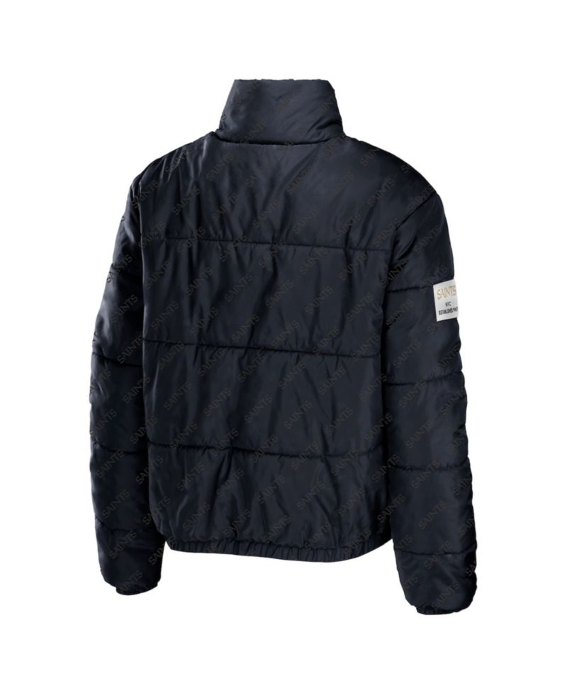 Women's Black New Orleans Saints Puffer Full-Zip Cropped Jacket