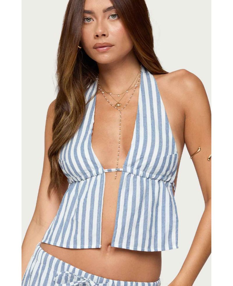 Women's Macey Striped Split Front Backless Top