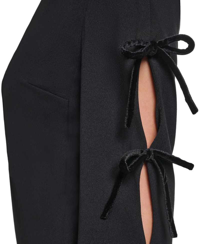 Women's Long-Sleeve A-Line Scuba Crepe Dress with Velvet Bow